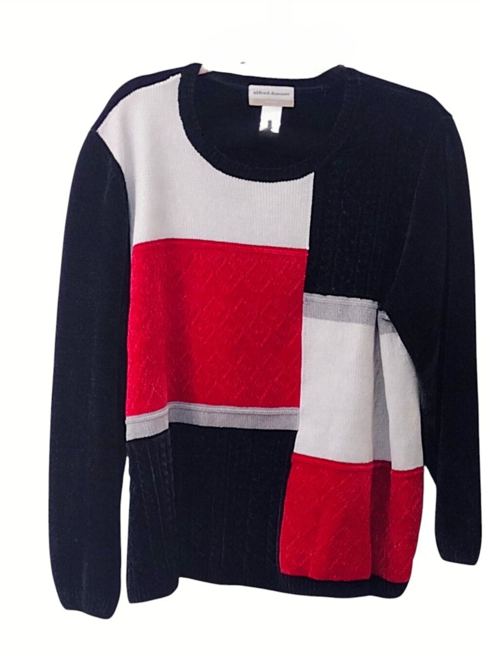 Alfred Dunner Color Block Pullover Long Sleeve Sweater, Size 2X, Black, Red, Whi